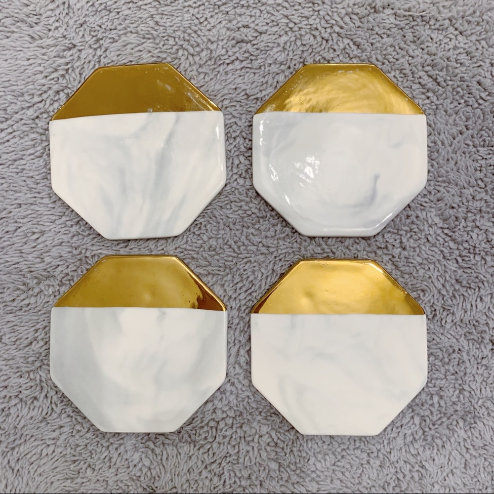 Gold Dipped Octagon Ceramic Coasters
